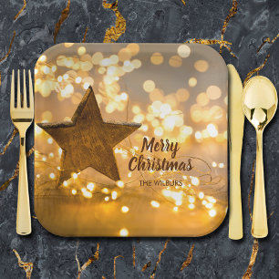 Plato De Papel Estrella y luces Navidades rusticas