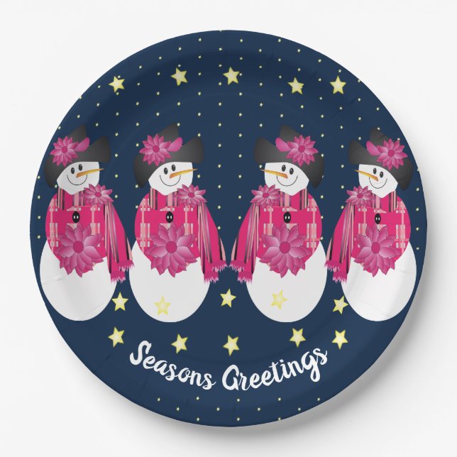 Plato De Papel Estrellas amarillas con azul marino y rosa (Anverso)