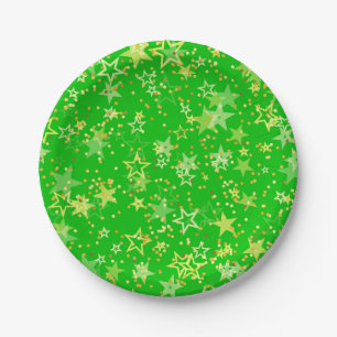 Plato De Papel Estrellas amarillas verdes