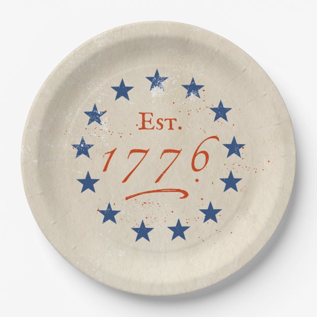 Plato De Papel Estrellas Americanas de 1776 (Anverso)