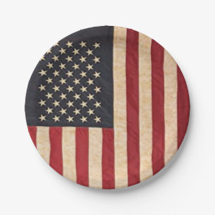 Plato De Papel Estrellas antiguas y rayas Bandera estadounidense 