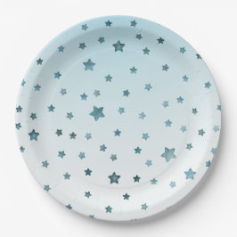 Plato De Papel Estrellas Aqua White Ombre