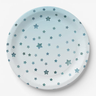 Plato De Papel Estrellas Aqua White Ombre