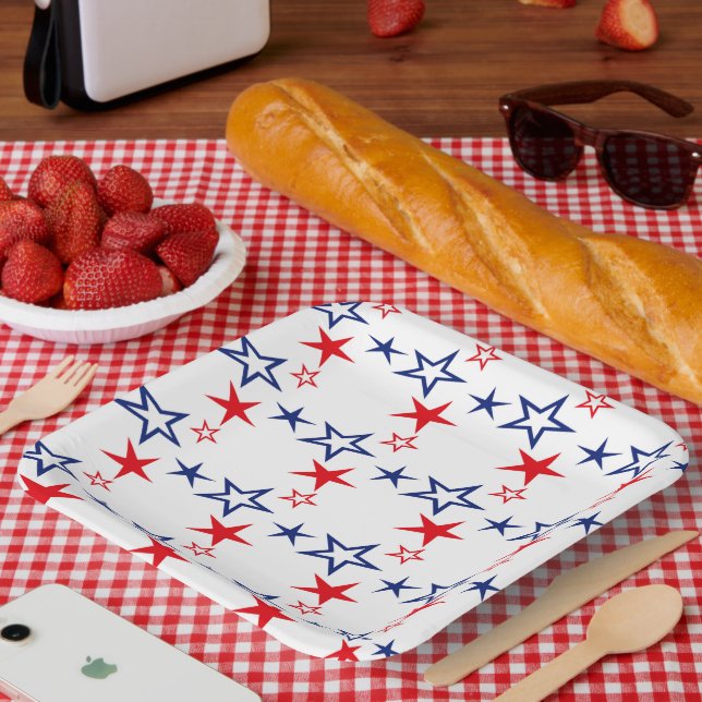 PLATO DE PAPEL ESTRELLAS AZULES BLANCAS PATRIOTAS (Picnic)