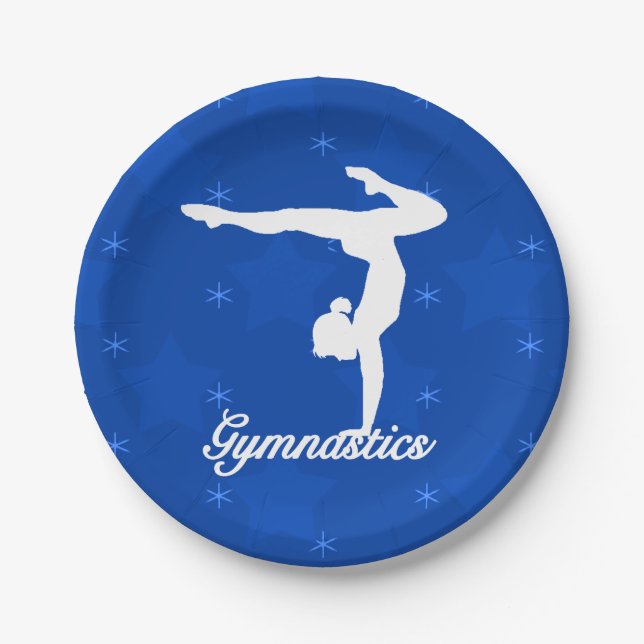 Plato De Papel Estrellas azules del chica de la gimnasia (Anverso)