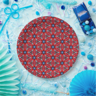 Plato De Papel Estrellas azules sobre rojo