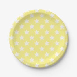 Plato De Papel Estrellas Blancas Amarillas
