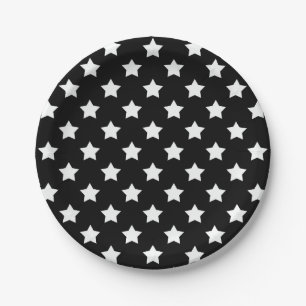 Plato De Papel Estrellas Blancas Negras 