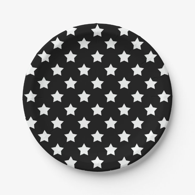 Plato De Papel Estrellas Blancas Negras  (Anverso)