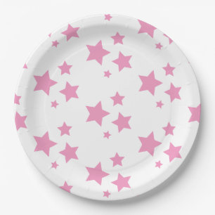 Plato De Papel Estrellas blancas rosadas niños Fiesta de circo in