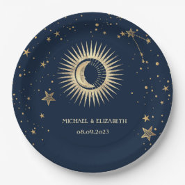 Plato De Papel Estrellas Celestiales Gold Y Moon