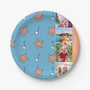 Plato De Papel Estrellas costeras y notas musicales Feliz cumplea
