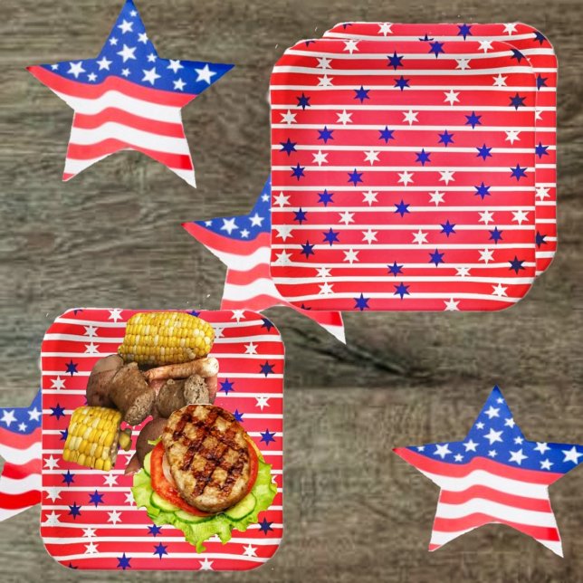 Plato De Papel Estrellas de bandera (Celebrate the July 4th, while you serve up outdoor meals, with these Flag Stripes Paper Plates!)