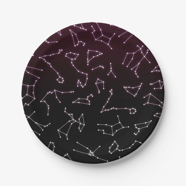 Plato De Papel Estrellas de constelación de zodiaco blanco morado (Anverso)