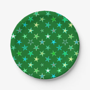Plato De Papel Estrellas de guiño moderno, verde esmeralda y anim