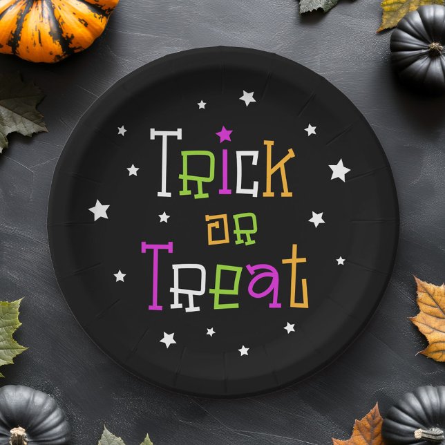 Plato De Papel Estrellas de Halloween con estrellas de truco (Trick or treat stars Halloween stars Paper Plates)