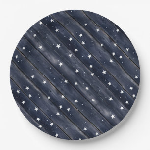 Plato De Papel Estrellas de madera azul rústico