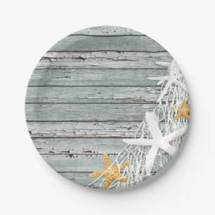 Plato De Papel Estrellas de mar de madera resistidas rústicas que