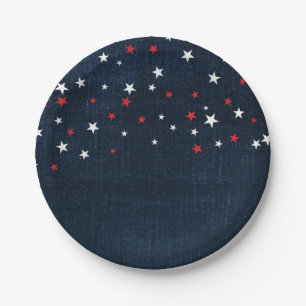 Plato De Papel Estrellas de mezclilla rojas blancas y azules para