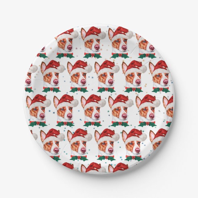 Plato De Papel Estrellas de Navidad de la raza de perro Podengo P (Anverso)