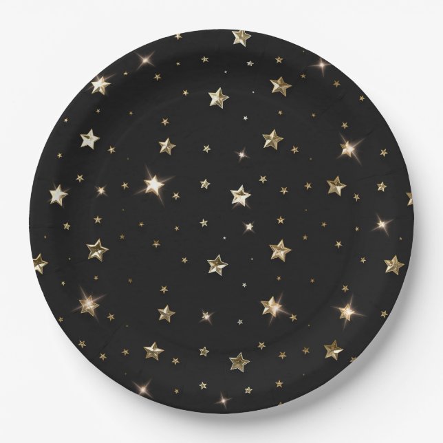 Plato De Papel Estrellas de Navidades Metalizado de Faux Black y  (Anverso)