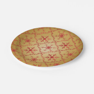 Plato De Papel Estrellas de Navidades rojos sobre oro