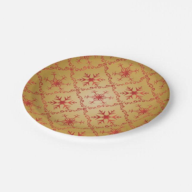 Plato De Papel Estrellas de Navidades rojos sobre oro (Angular)