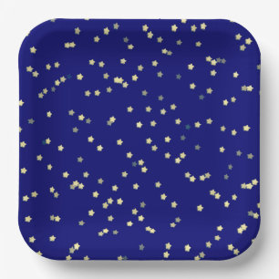 Plato De Papel Estrellas De Oro En Azul