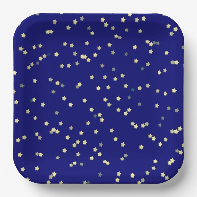 Plato De Papel Estrellas De Oro En Azul (Anverso)