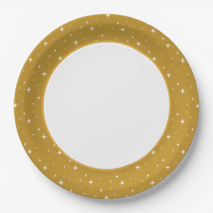 Plato De Papel Estrellas de oro modernas y festivas