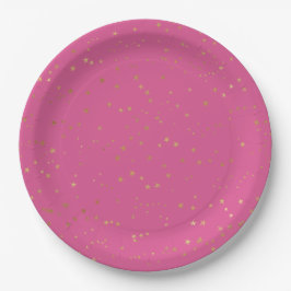 Plato De Papel Estrellas de oro rosado