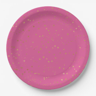 Plato De Papel Estrellas de oro rosado