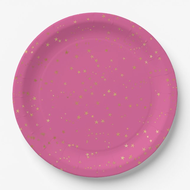 Plato De Papel Estrellas de oro rosado (Anverso)