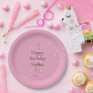 Plato De Papel Estrellas de oro rosado de esparkle de Unicornio c