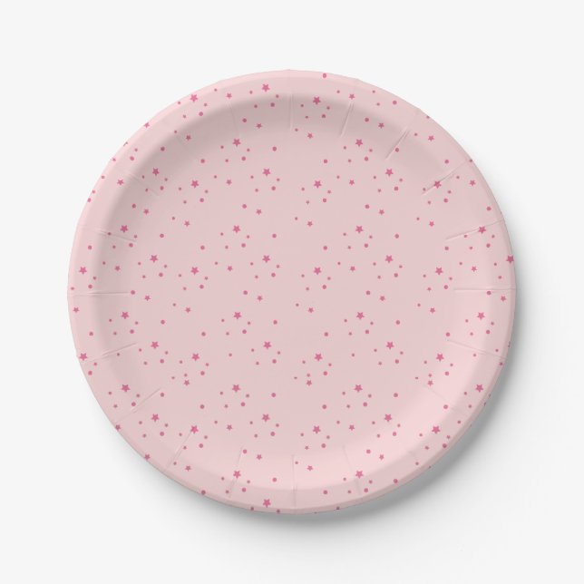 Plato De Papel Estrellas de parpadeo rosa cumpleaños de niños (Anverso)