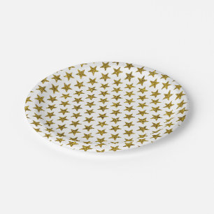 Plato De Papel Estrellas de purpurina dorada