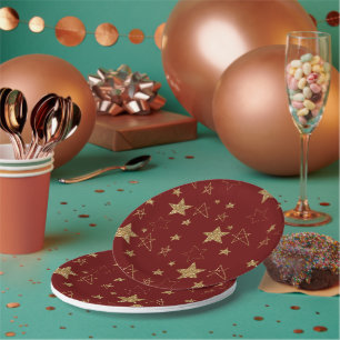 Plato De Papel Estrellas de Purpurina Red Gold para navidades