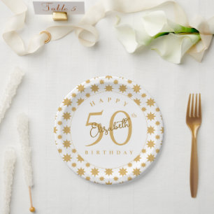Plato De Papel Estrellas Doradas Cumpleaños 50 Nombre Personaliza