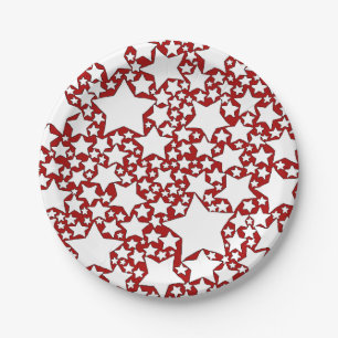 Plato De Papel Estrellas, Estrellas, Estrellas en Rojo y Blanco