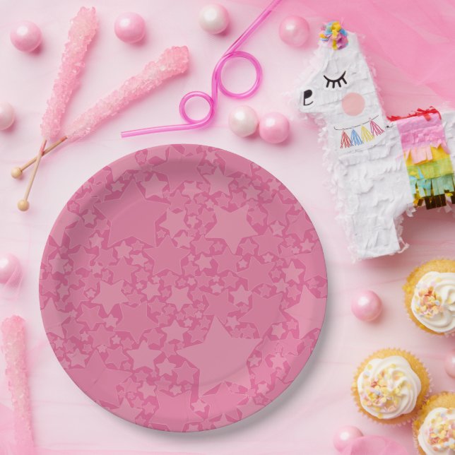 Plato De Papel Estrellas, estrellas, estrellas - rosa (Fiesta)