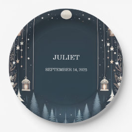 Plato De Papel Estrellas forestales Nieve brillante ducha de novi