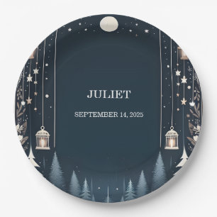 Plato De Papel Estrellas forestales Nieve brillante ducha de novi