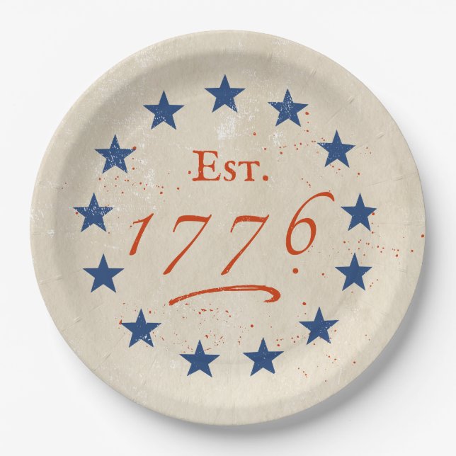 Plato De Papel Estrellas LG Americanas de 1776 (Anverso)