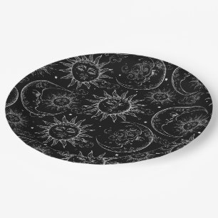 Plato De Papel Estrellas lunares celestiales Black Magic