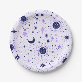 Plato De Papel Estrellas lunares celestiales negras y moradas