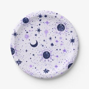 Plato De Papel Estrellas lunares celestiales negras y moradas