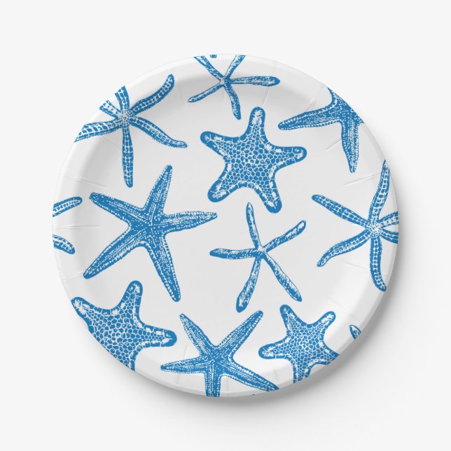 Plato De Papel Estrellas marinas de azul (Anverso)