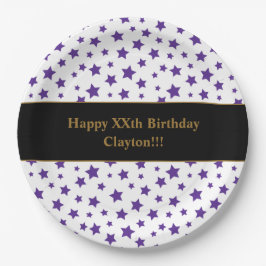 Plato De Papel Estrellas moradas personalizado con fiesta de cump