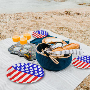 Plato De Papel Estrellas N Rayas Azul Blanco Rojo