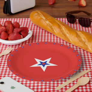 Plato De Papel Estrellas patrióticas norteamericanas en rojo